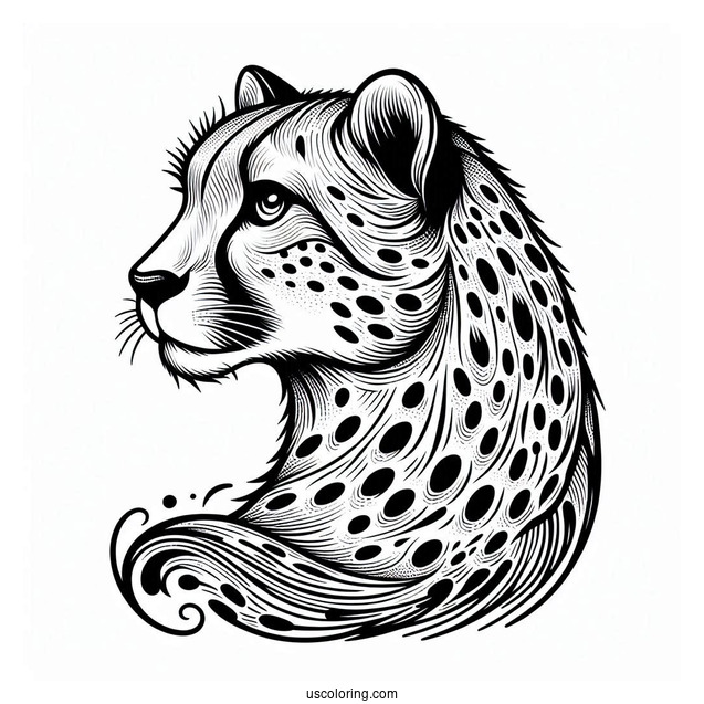 Simple Cheetah Coloring Page Looking Sideways