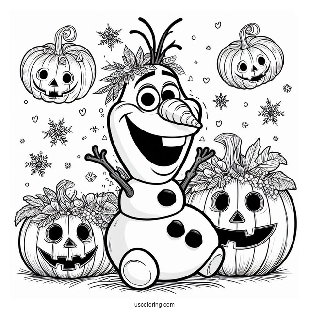 Olaf Halloween Theme With Pumpkin Head To Color