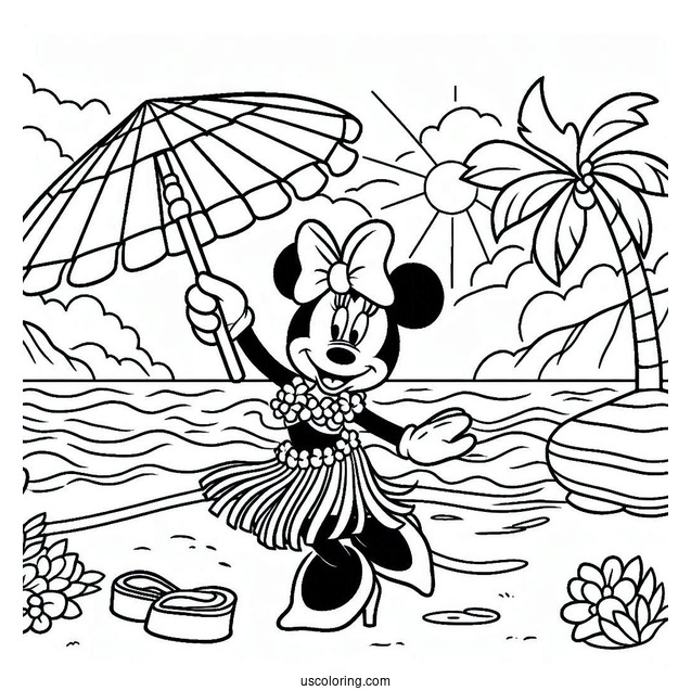 Beach Coloring Page Of Minnie Mouse Dancing The Hula