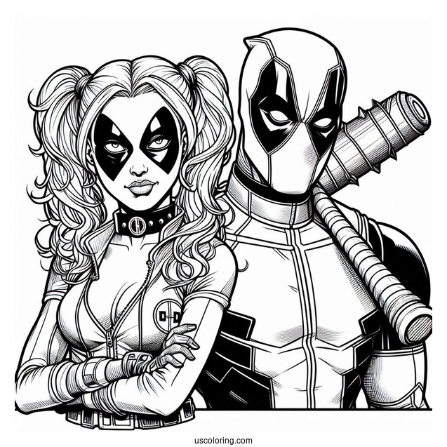 Deadpool And Harley Quinn To Color