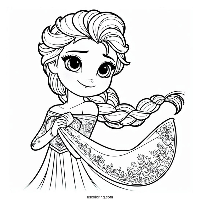 Elsa As A Kid Easy Coloring Sheet