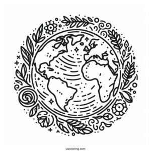 Coloring Page Of Earth With Country Borders