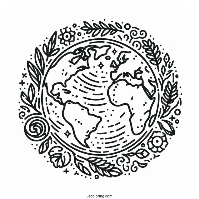 Coloring Page Of Earth With Country Borders
