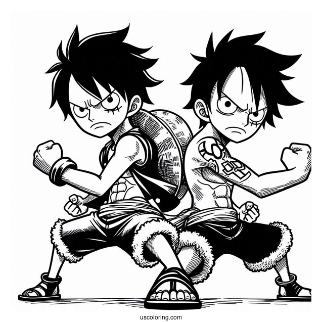 Luffy Coloring Page Fighting Back-To-Back With Ace