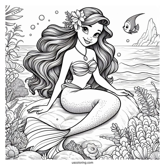 Moana And Ariel At Sea Coloring In