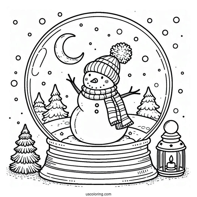 Coloring Page Of a Snowman In Snowglobe
