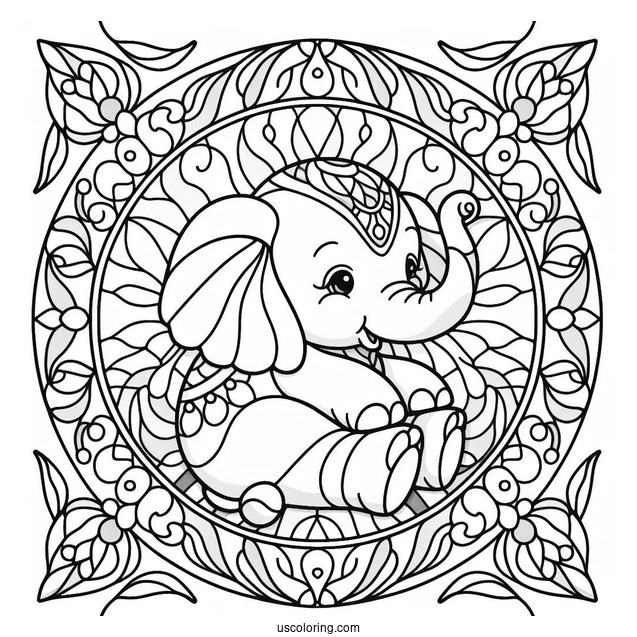 Baby Elephant Stained Glass Coloring Page