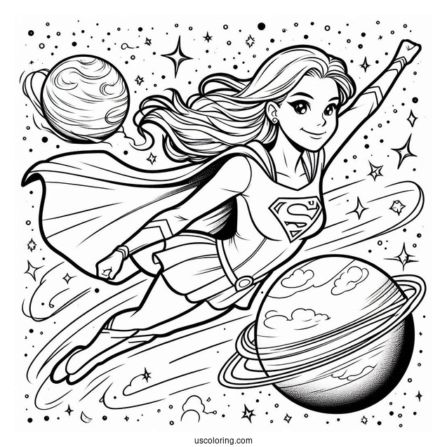 Supergirl Coloring Page Flying In Outerspace