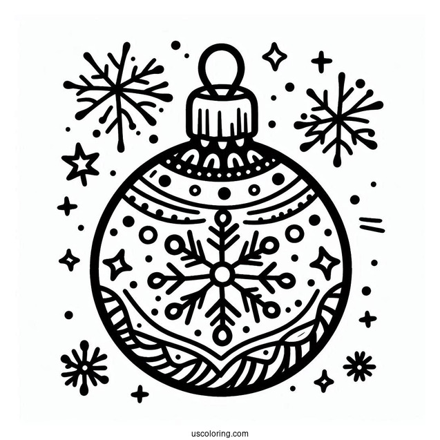 Cartoon Bauble With Snowflakes Christmas Ornaments Coloring Page For Preschoolers