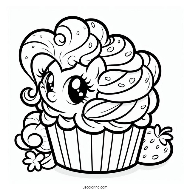 Pinkie Pie Coloring Page With Whip Cream Sitting On A Cupcake