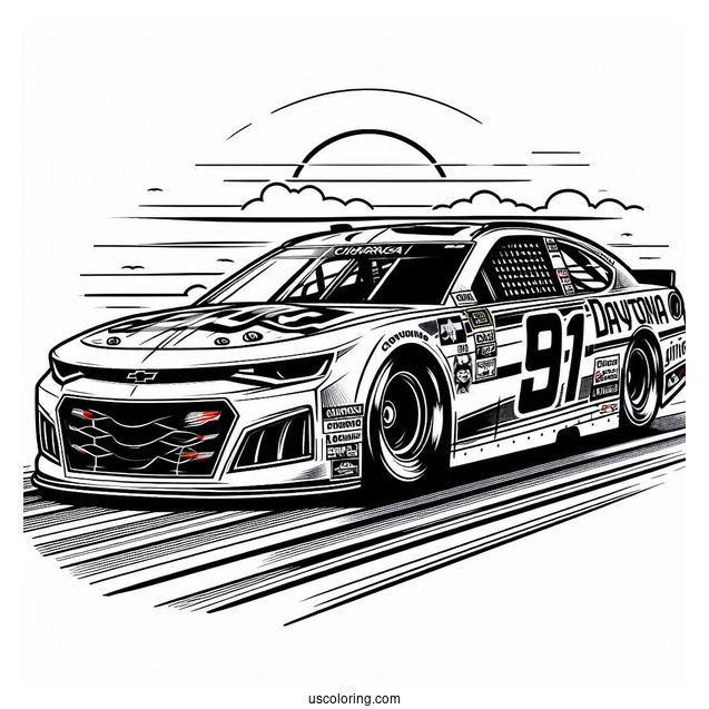 NASCAR Coloring Page Of Daytona Chevrolet Camaro Side To Side