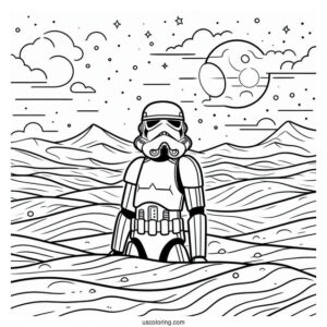 Sand Stormtrooper Coloring Page In The Desert For Kids