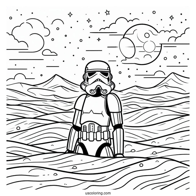 Sand Stormtrooper Coloring Page In The Desert For Kids