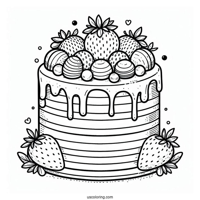 Cake With Maracons And Strawberries