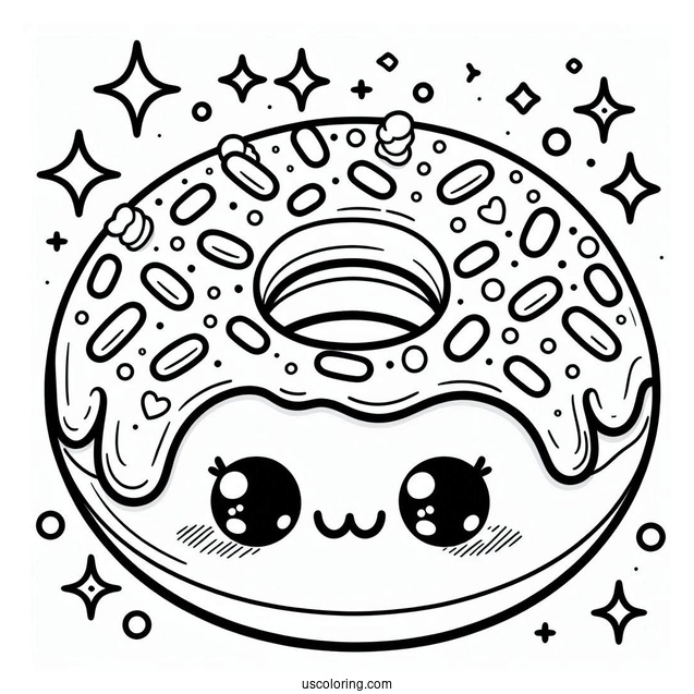 Donut Kawaii Art Coloring Page For Adults