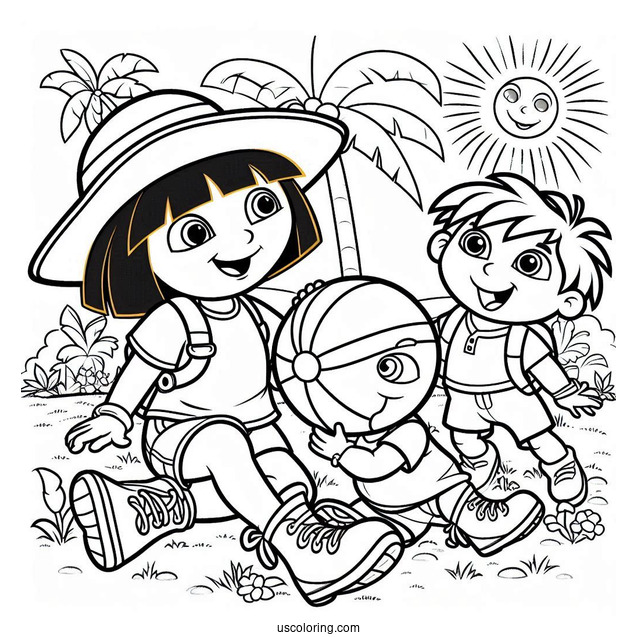 Diego, Boots And Dora Playing With Ball During Summer