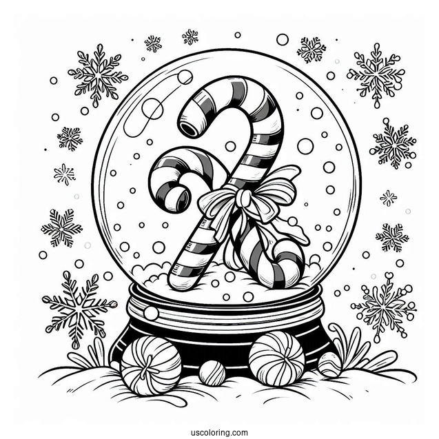 Candy Cane Coloring Page In A Snow Globe