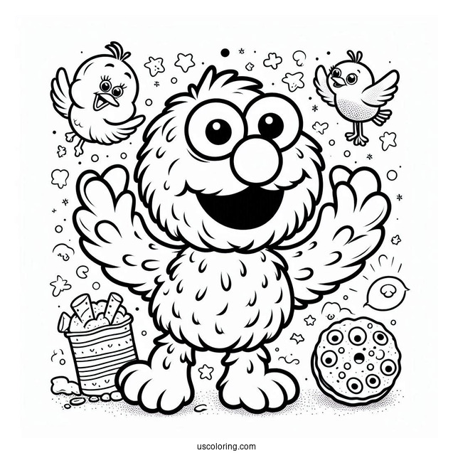 Baby Big Bird, Cookie Monster And Elmo To Color