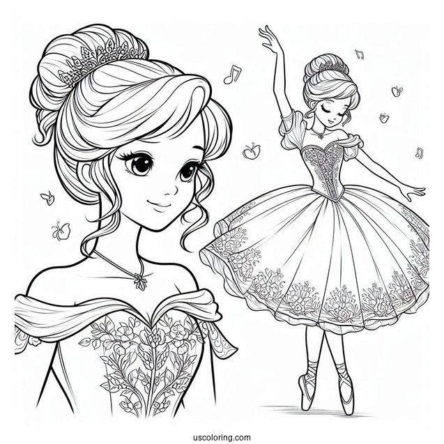 Coloring Page Of Cinderella As a Ballerina