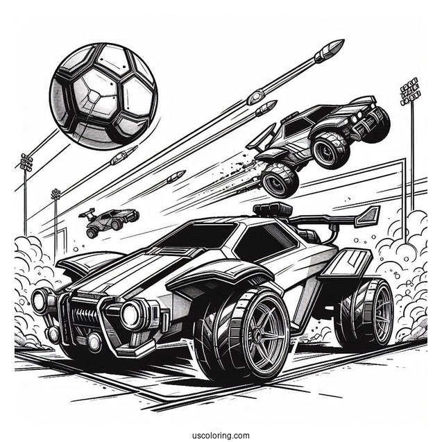 Rocket League Coloring Page Of Detailed Battle Cars Aiming For The Ball