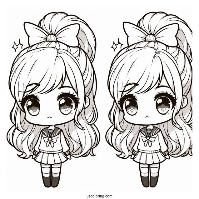 Chibi Girl With A High Ponytail Coloring Sheet For Kids