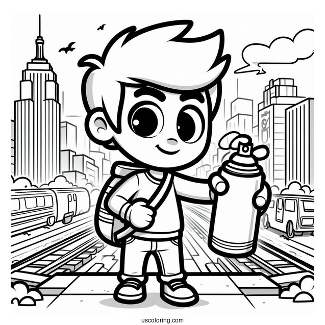Subway Surfers Coloring Page Easy Jake Holding Up A Spray Paint For Kids