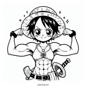 Cute Luffy Coloring Page Showing Off Biceps For Kids
