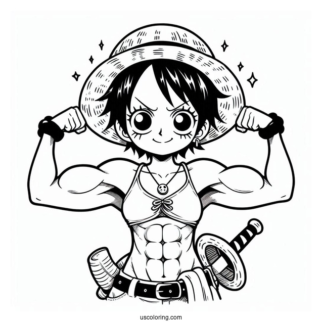 Cute Luffy Coloring Page Showing Off Biceps For Kids