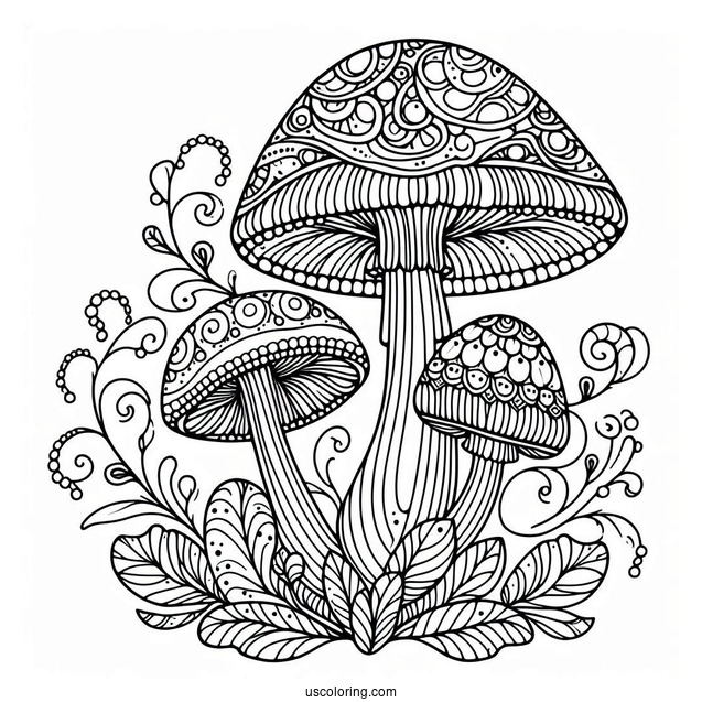 Complex Mushroom Coloring Page Mandala