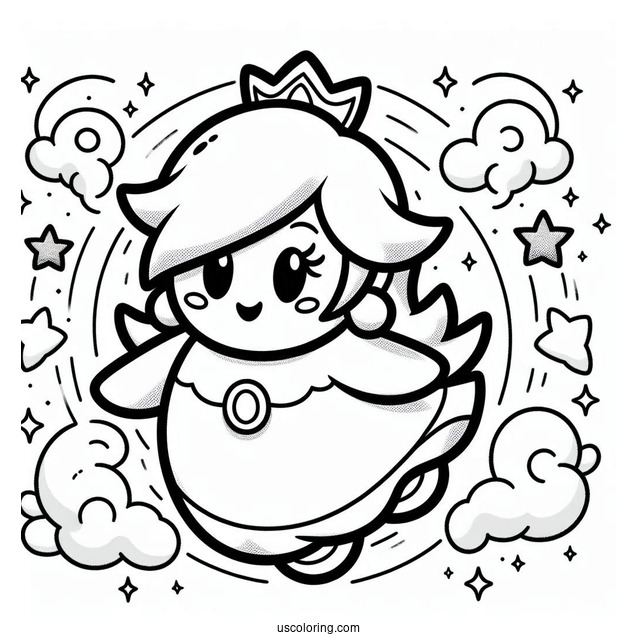 Easy Rosalina Coloring Page With Luma And Stars In Background