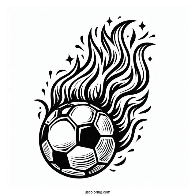 Flaming Soccer Ball To Color For Kids