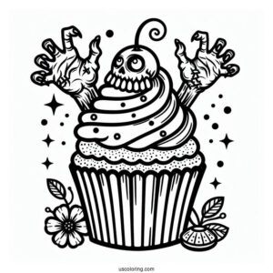 Halloween Themed Cupcake With Zombie Hand