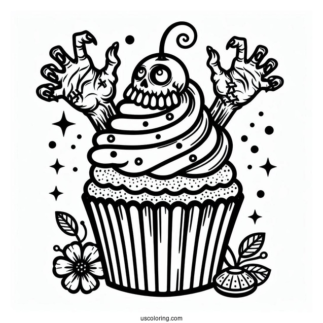 Halloween Themed Cupcake With Zombie Hand