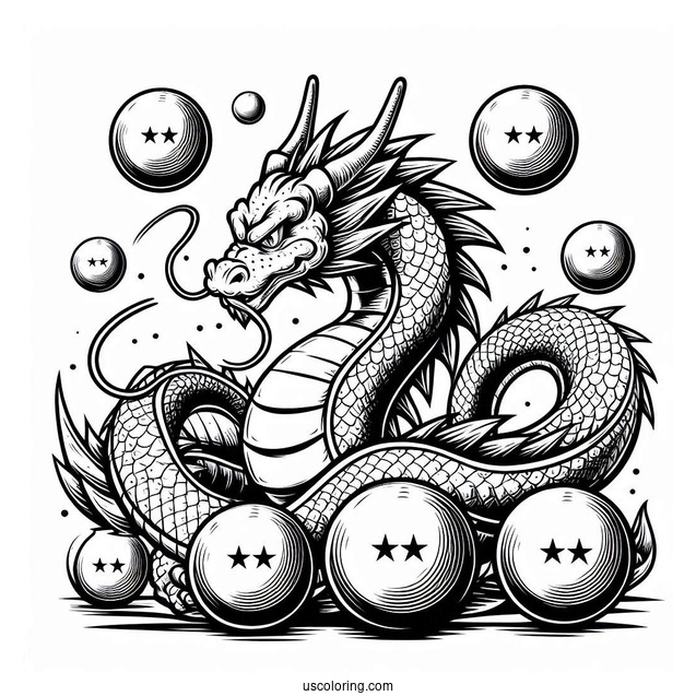 Detailed Shenron Dragon With Balls Coloring Page