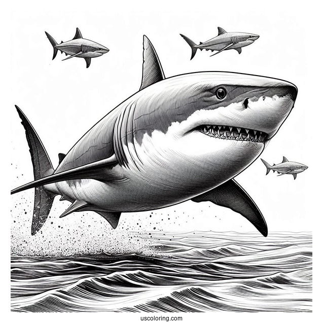 Close Up Of Realistic Great White Shark Coloring Page