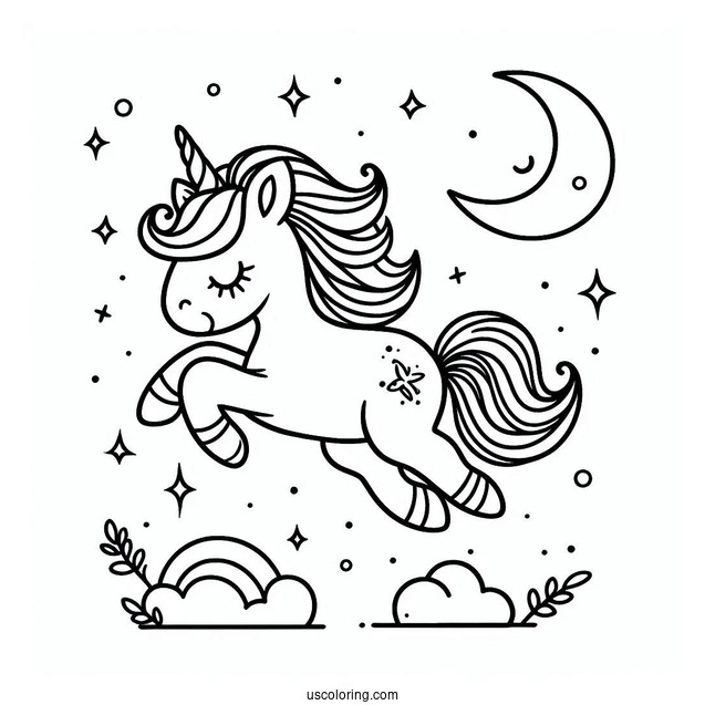 Cute Coloring Page Unicorn Leaping In The Air For Preschoolers