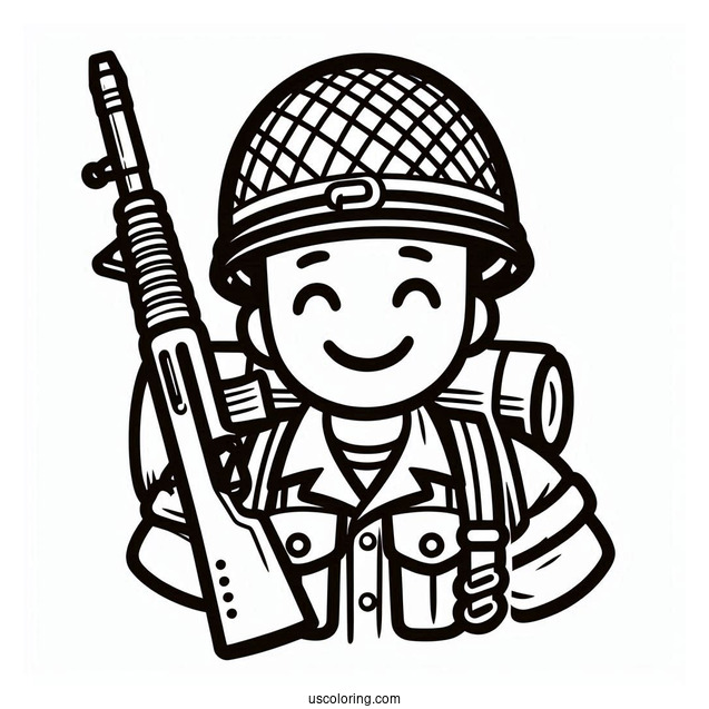 Easy Outline Of Smiling Soldier Coloring Page With Bayonet For Kids