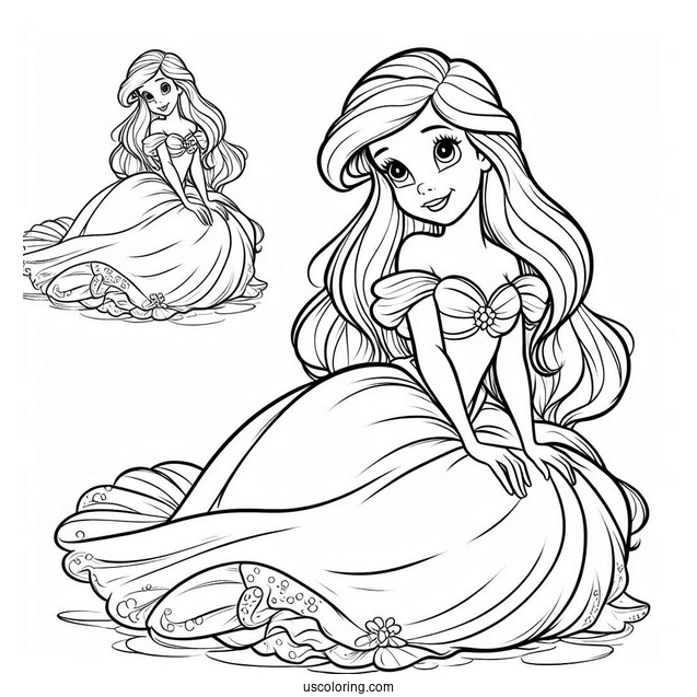 Pretty Ariel In Gown Coloring Sheet