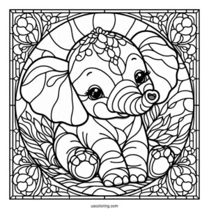 Baby Elephant Stained Glass Coloring Page