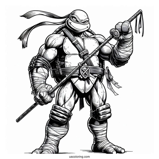 Ninja Turtles Coloring Page Of Adult Donatello Holding Bo Staff