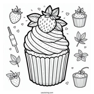Strawberry Cupcake Coloring Sheet