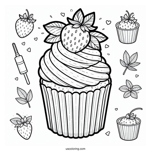 Strawberry Cupcake Coloring Sheet