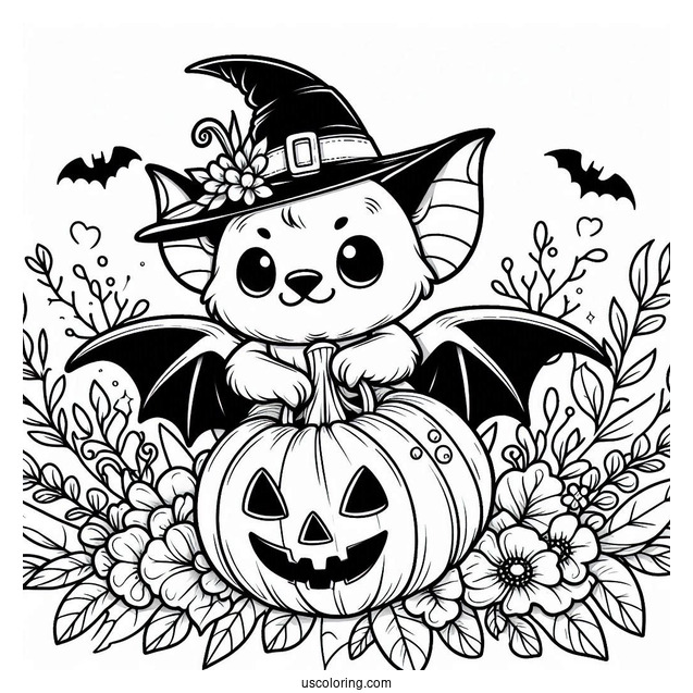 Bat Coloring Page Carrying Jack O Lantern On Halloween
