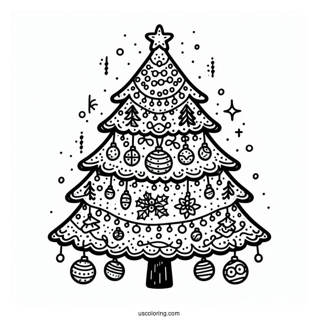 Christmas Tree With Decorations To Color