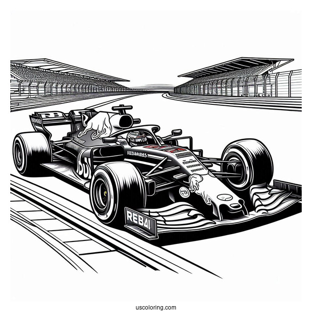 F1 Coloring Page Red Bull Racing RB18 On Race Track