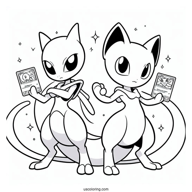 Mewtwo and Mew Miraculous Duo Coloring Page