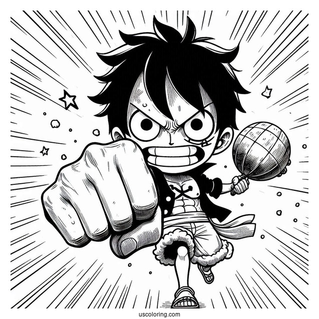One Piece Coloring Page Of Monkey Luffy Throwing A Punch