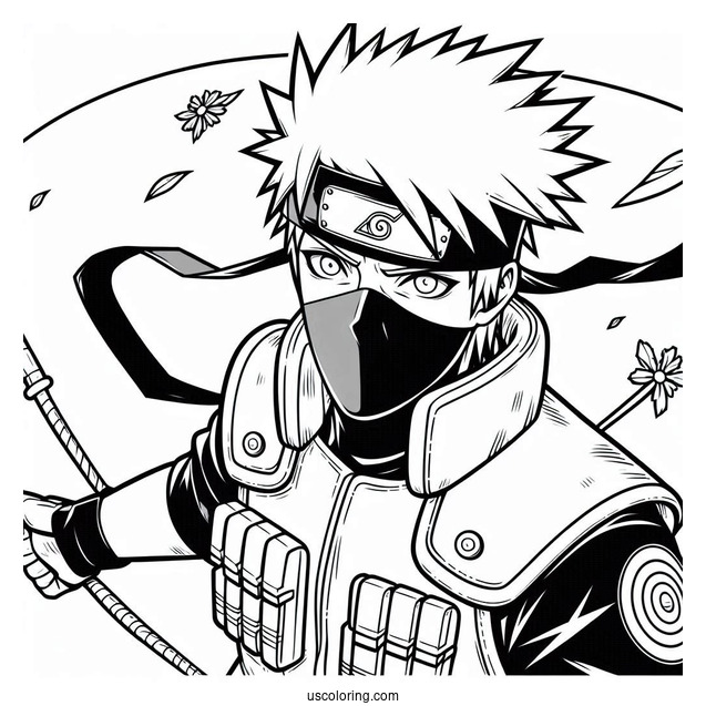 Detailed Hatake Kakashi Coloring Page Outline In Shinobi Uniform