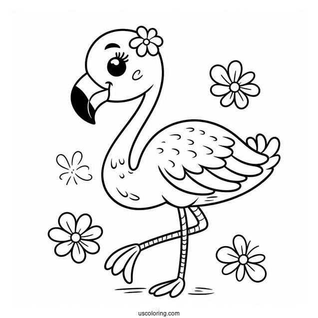 Cute Cartoon Flamingo To Color For Preschoolers