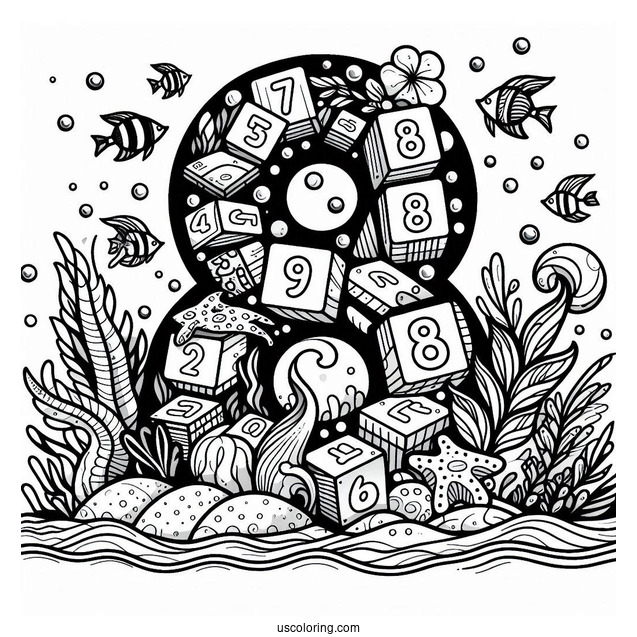 Numberblocks Coloring Page 8 Under The Sea